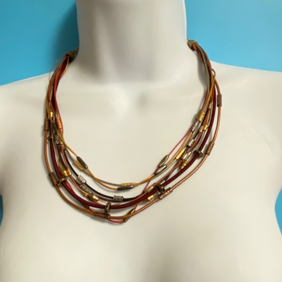 CHICO'S Multi-Strand Mixed Metals Red Copper Silver Tone Necklace - Picture 2 of 6
